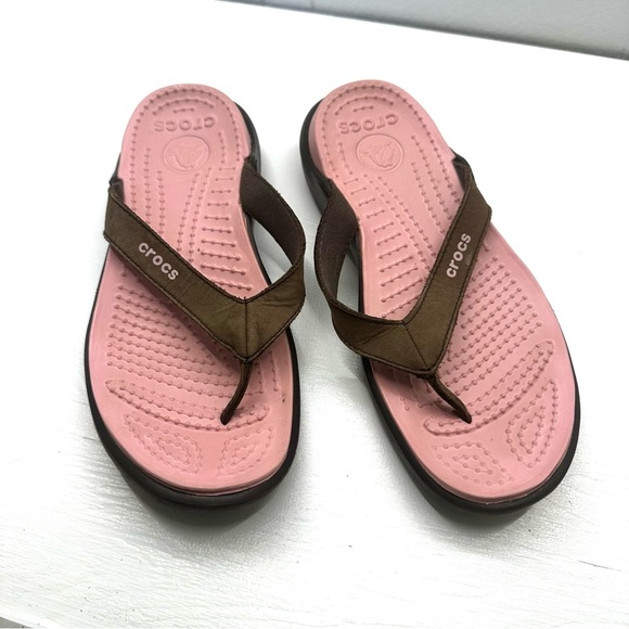 Crocs Women's Florence Slide Sandals Brown And Pink Size 6 - Picture 1 of 6